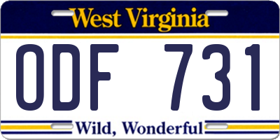 WV license plate ODF731
