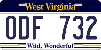 WV license plate ODF732
