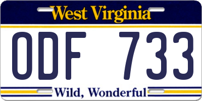 WV license plate ODF733