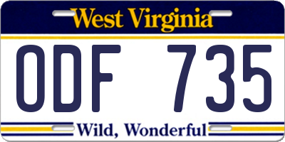 WV license plate ODF735