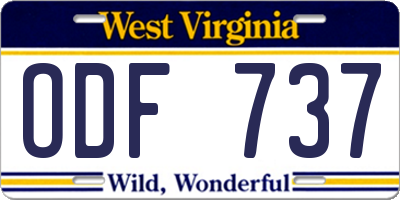 WV license plate ODF737