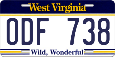 WV license plate ODF738