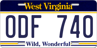 WV license plate ODF740