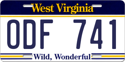 WV license plate ODF741