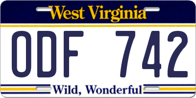 WV license plate ODF742