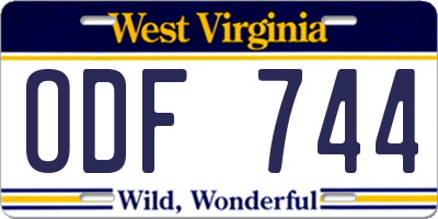 WV license plate ODF744