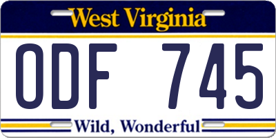 WV license plate ODF745