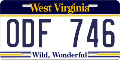 WV license plate ODF746
