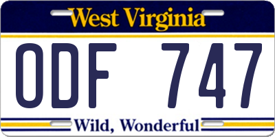 WV license plate ODF747
