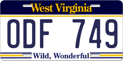 WV license plate ODF749