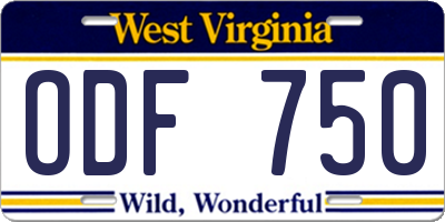 WV license plate ODF750