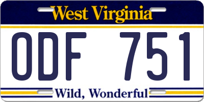WV license plate ODF751