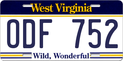 WV license plate ODF752