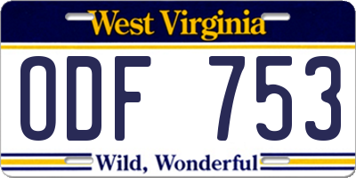 WV license plate ODF753