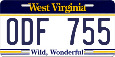 WV license plate ODF755