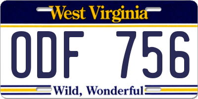 WV license plate ODF756