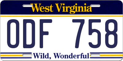 WV license plate ODF758