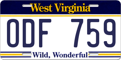 WV license plate ODF759