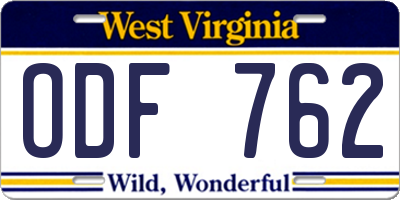 WV license plate ODF762