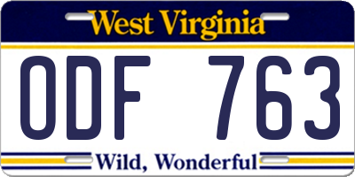 WV license plate ODF763