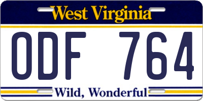 WV license plate ODF764