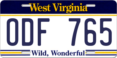 WV license plate ODF765