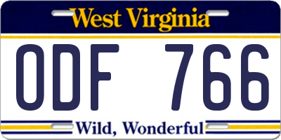 WV license plate ODF766