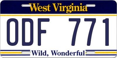WV license plate ODF771