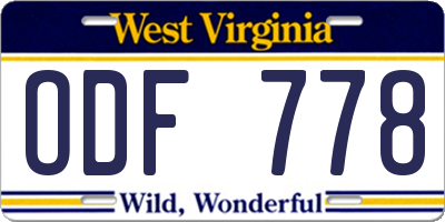 WV license plate ODF778