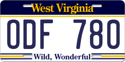 WV license plate ODF780