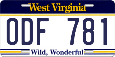 WV license plate ODF781