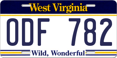 WV license plate ODF782