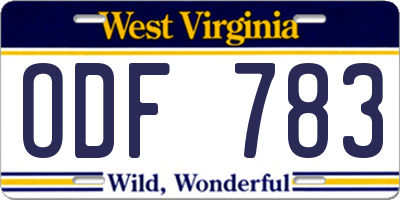 WV license plate ODF783
