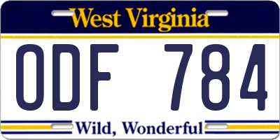 WV license plate ODF784