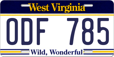 WV license plate ODF785