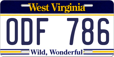 WV license plate ODF786