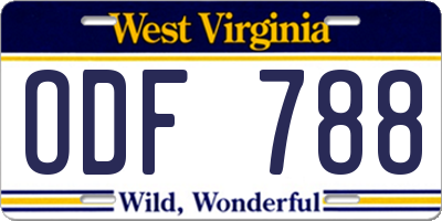 WV license plate ODF788