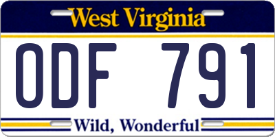 WV license plate ODF791