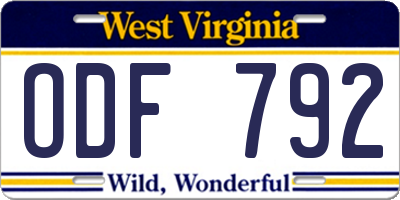 WV license plate ODF792