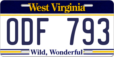WV license plate ODF793