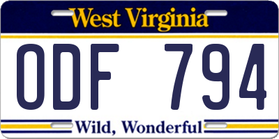 WV license plate ODF794
