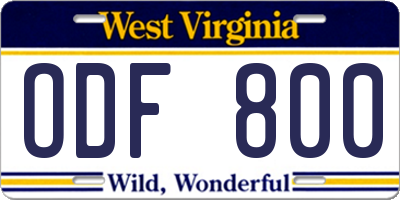 WV license plate ODF800