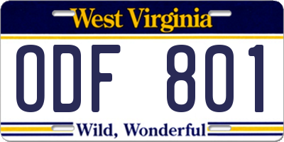 WV license plate ODF801