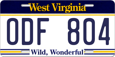 WV license plate ODF804