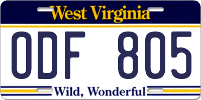 WV license plate ODF805