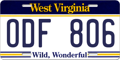 WV license plate ODF806