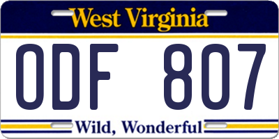WV license plate ODF807