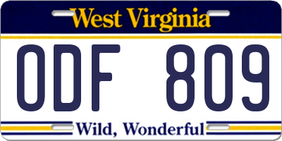 WV license plate ODF809