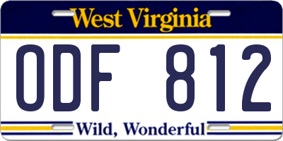 WV license plate ODF812