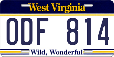 WV license plate ODF814
